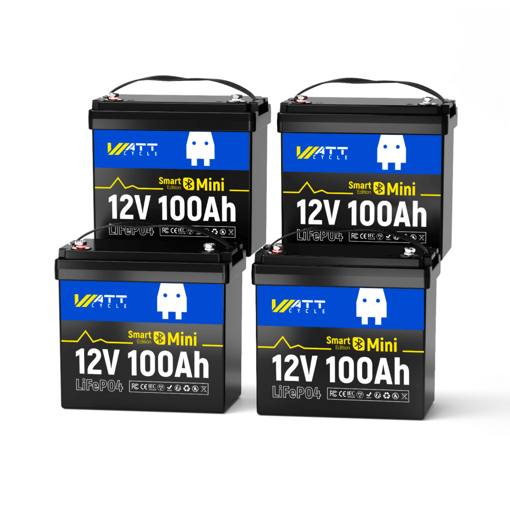 4 штуки акумулятора WattCycle 12V 100Ah Mini Bluetooth LiFePO4