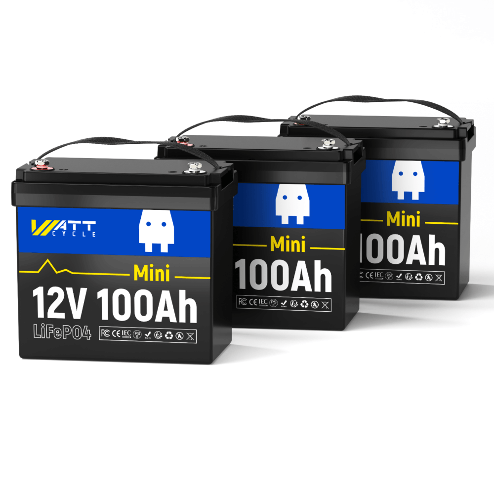 3 штуки батареї WattCycle 12V 100Ah Mini Deep Cycle LiFePO4