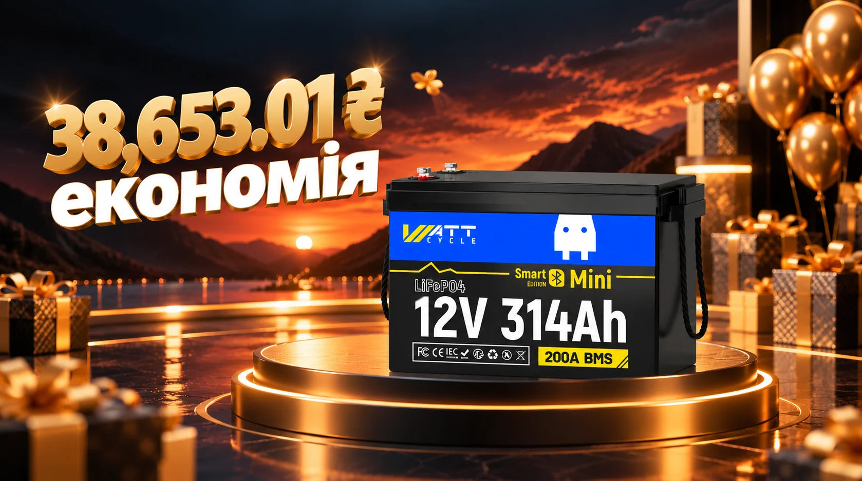 WattCycle 12V 314Ah Mini Bluetooth LiFePO4 акумулятор