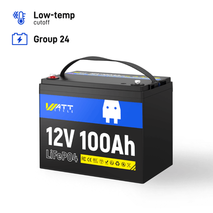 WattCycle 12V 100Ah LiFePO4 акумулятор (12В 100Аг), з вбудованою BMS на 100A та низькотемпературним захистом