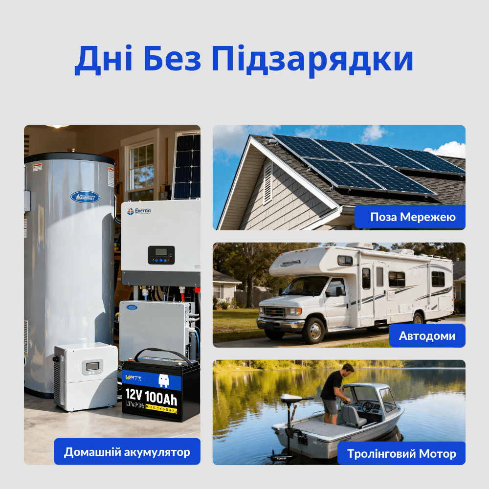 WattCycle 12V 100Ah LiFePO4 акумулятор для різних застосувань