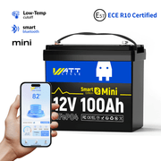 WattCycle 12V 100Ah Mini Bluetooth LiFePO4 акумулятор, Літієвий акумулятор з розумним Bluetooth-моніторингом