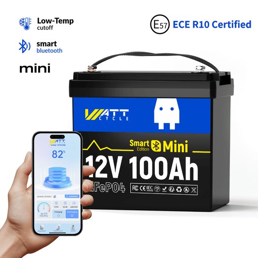 WattCycle 12V 100Ah Mini Bluetooth LiFePO4 акумулятор, Літієвий акумулятор з розумним Bluetooth-моніторингом