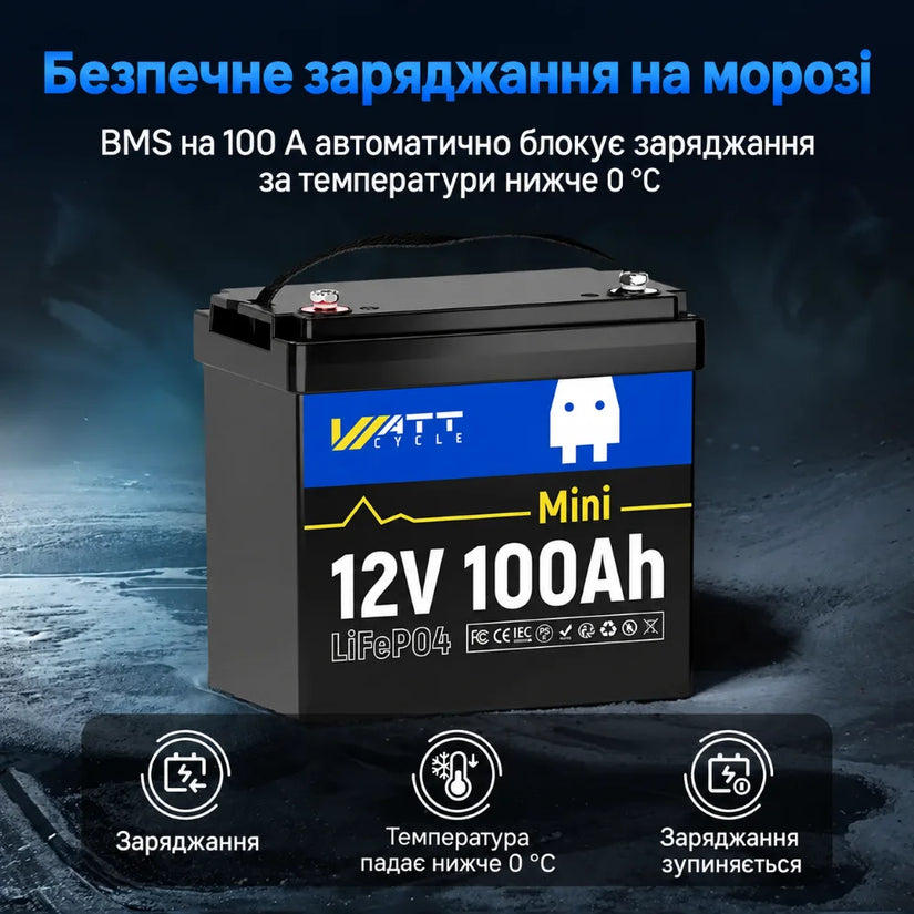 WattCycle 12V 100Ah Mini LiFePO4 Акумулятор
