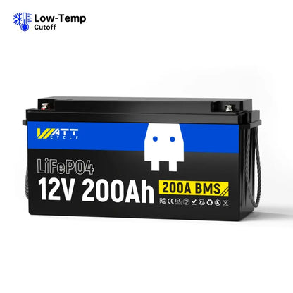 WattCycle 12V 200Ah LiFePO4 акумулятор (12В 200Аг), з вбудованою BMS на 200A та захистом від низьких температур