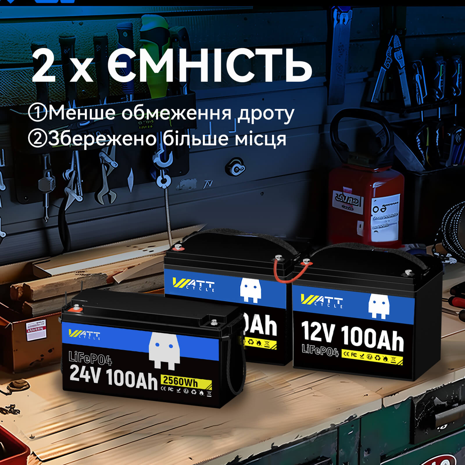 Одна батарея 24В 100Аг краще, ніж 2 батареї 12В 100Аг