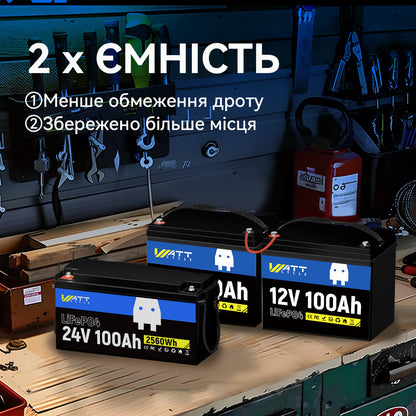 Одна батарея 24В 100Аг краще, ніж 2 батареї 12В 100Аг