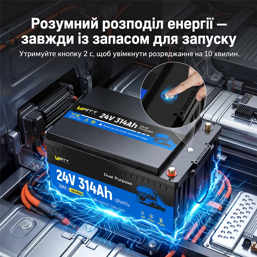 WattCycle 24V 314Ah Акумулятор для Вантажівки з Підігрівом і Bluetooth