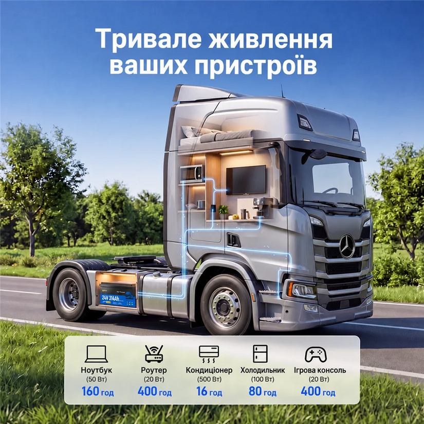 WattCycle 24V 314Ah Акумулятор для Вантажівки з Підігрівом і Bluetooth