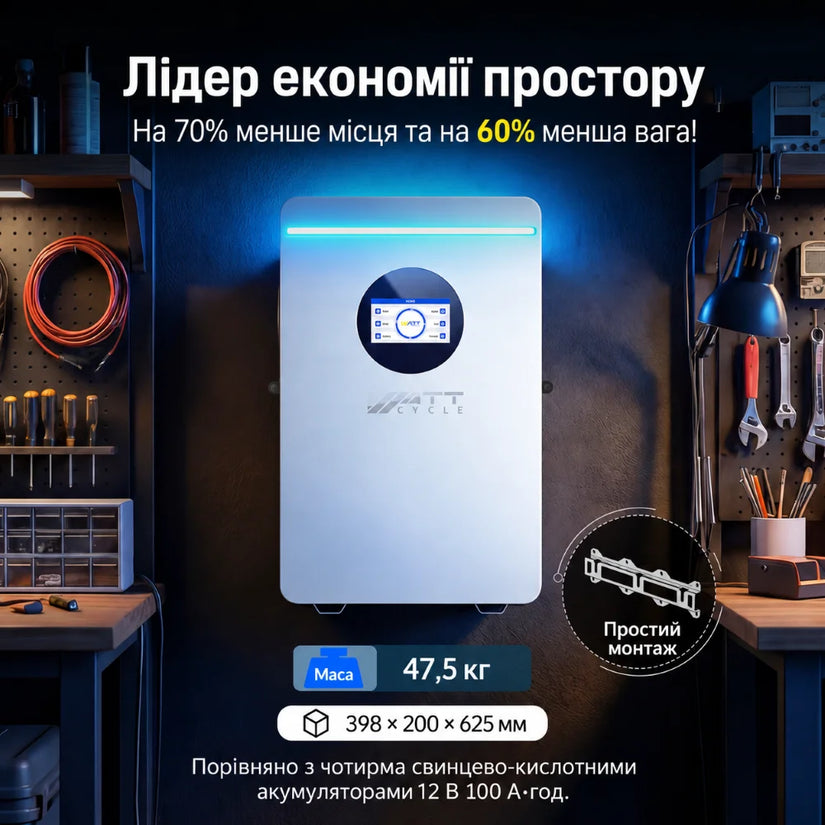 WattCycle 51,2V 100Ah 5kWh LiFePO4 Настінний акумулятор