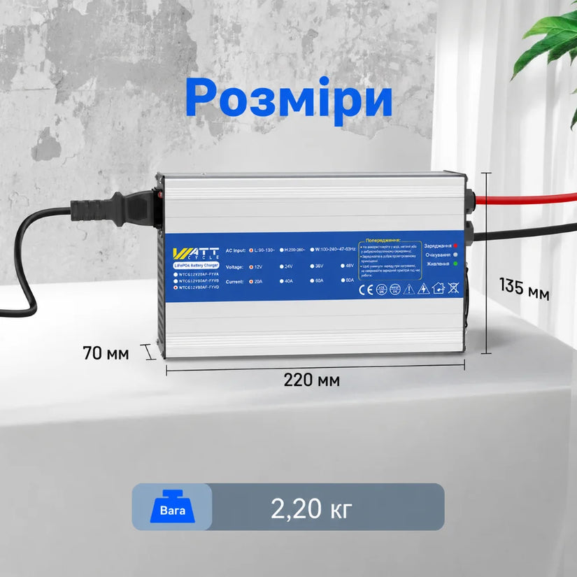 Зарядний пристрій WattCycle 14.6V 40A AC-DC LiFePO4